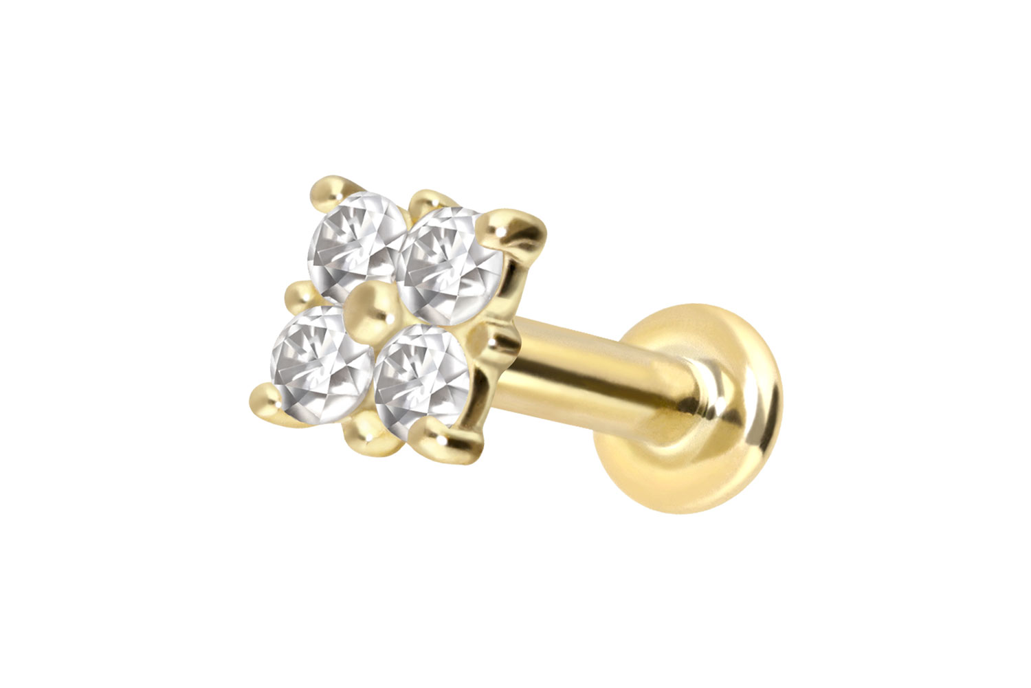 14 Karat Gold Labret Piercing mit Innengewinde MOISSANIT-QUADRAT